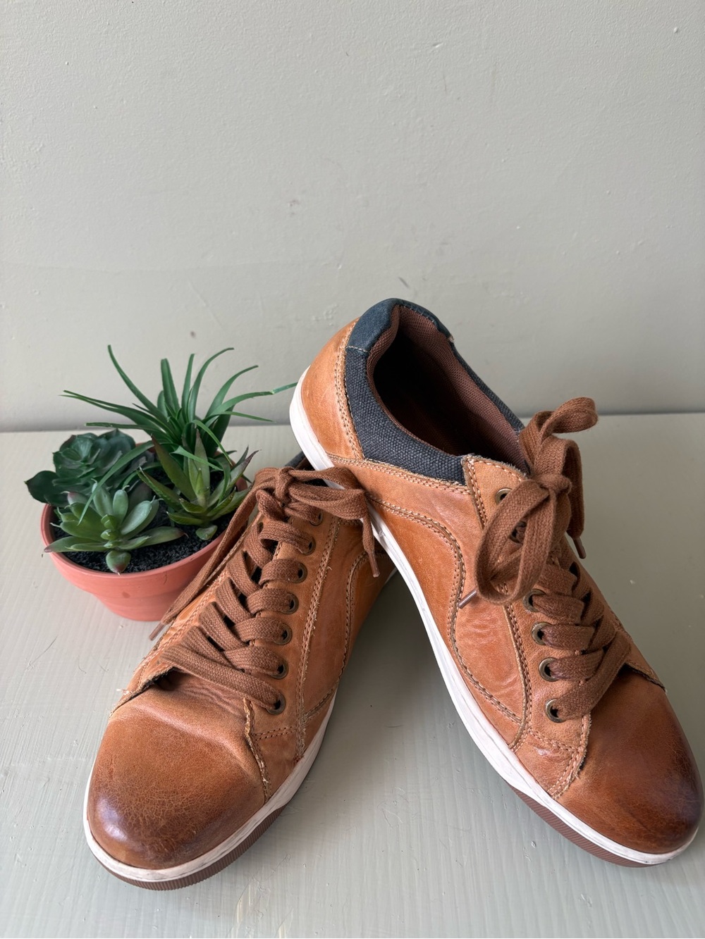 Steve Madden Men's Brown Leather Lace-Up Sneakers Sz 8.5